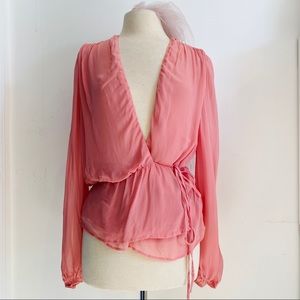 Reformation Pink Wrap Blouse